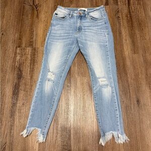 KanCan Sky Blue Cropped Jeans with Rips